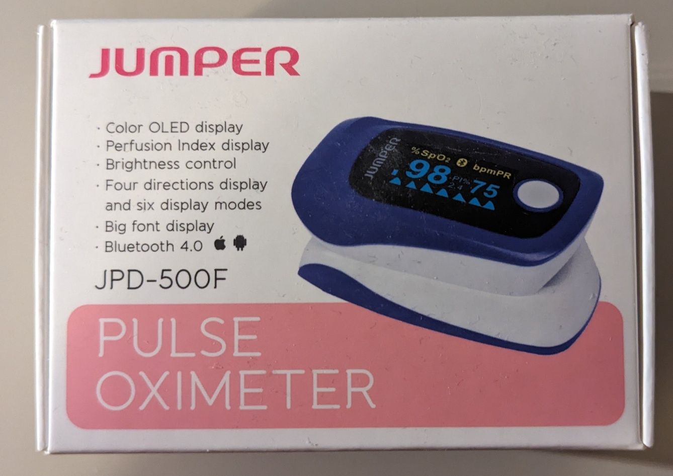 Pulsoskymetr medyczny bluetooth Jumper JPD-500F, aplikacja na smartfon