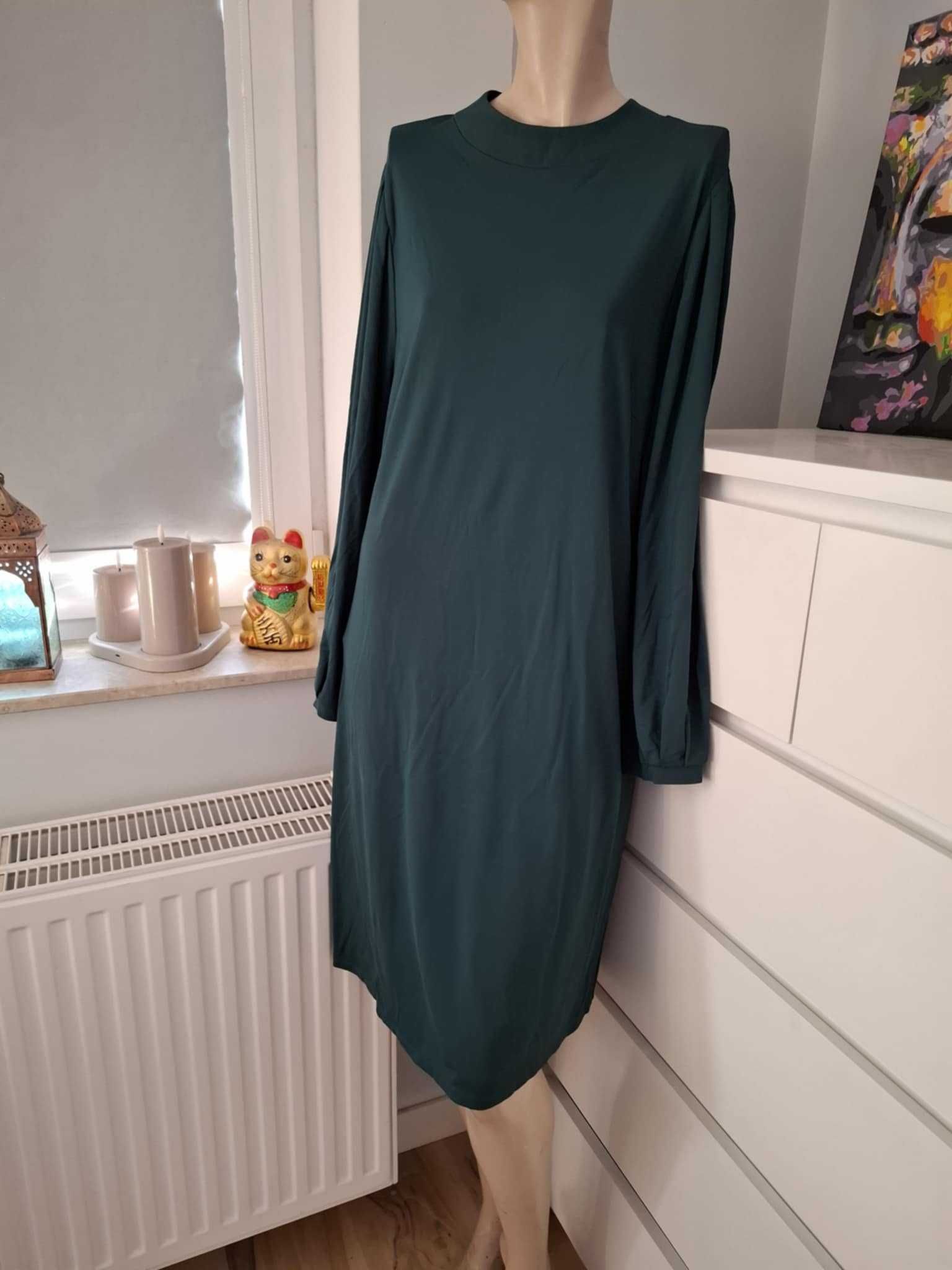 XXXL 46 Bodyflirt 61% wiskoza ciemnozielona sukienka zielony butelkowy