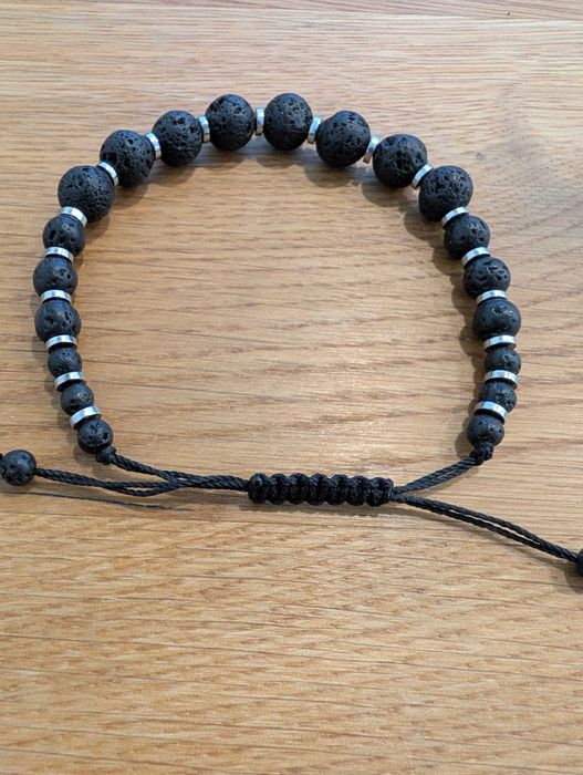Męska bransoletka sznurkowa, Naturalny kamień lawowy i Hematyt