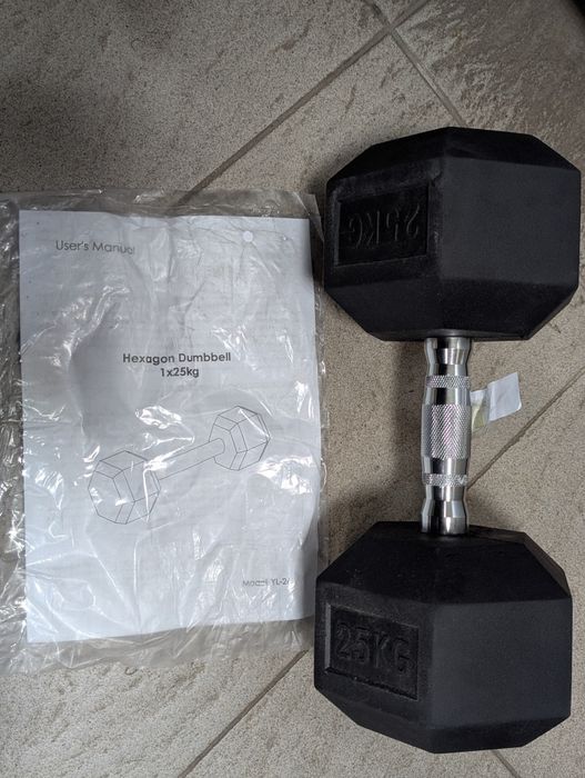 Гантель гумова 1 шт. 25 кг суцільна шестигранна гексагональна