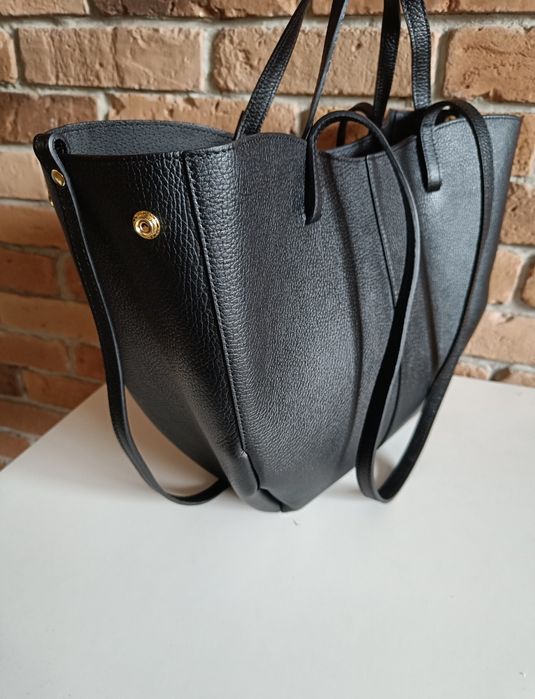 Torebka włoska skóra naturalna na ramię i do ręki czarna