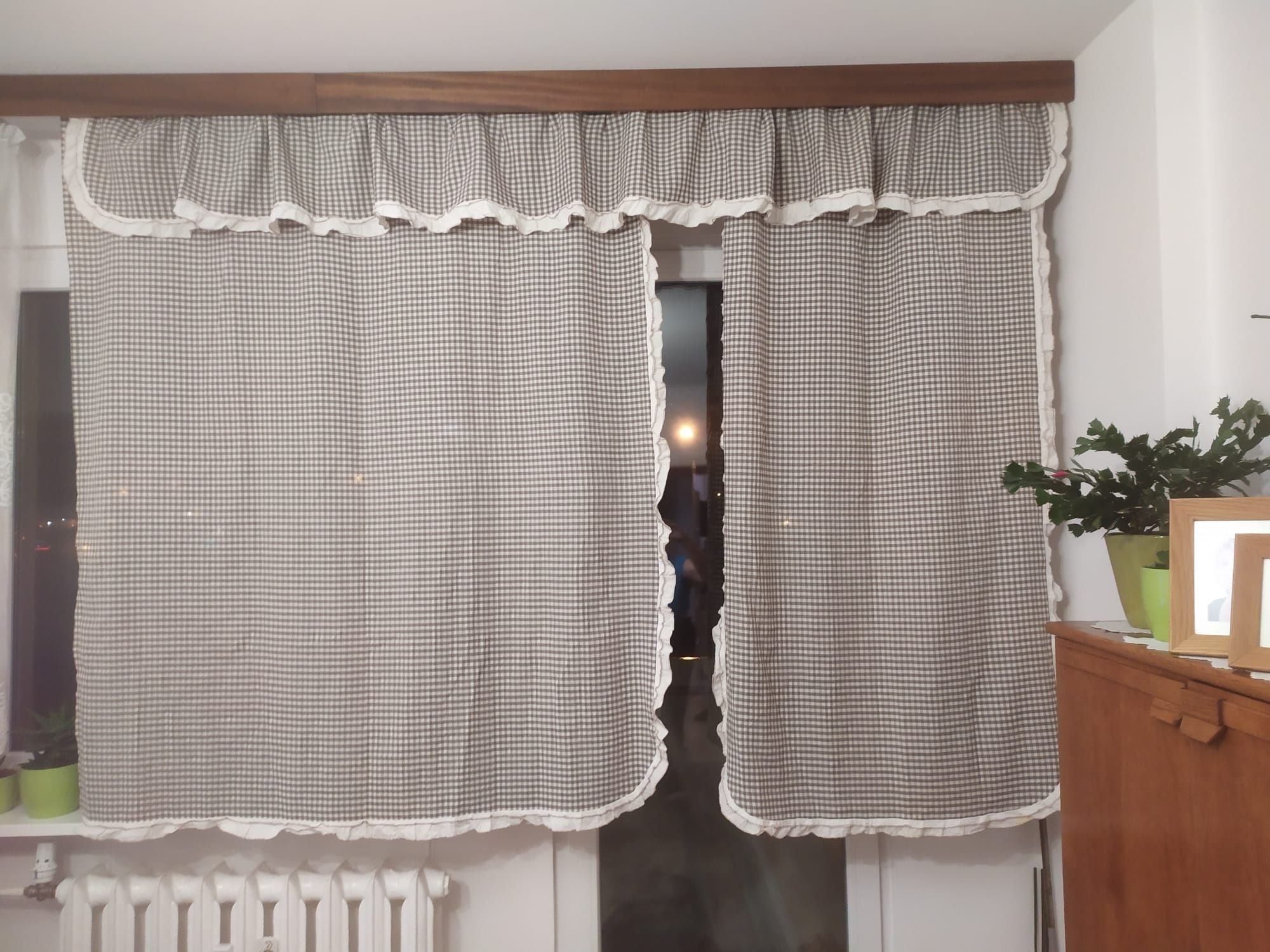 Komplet zasłon serwetki vintage kratka