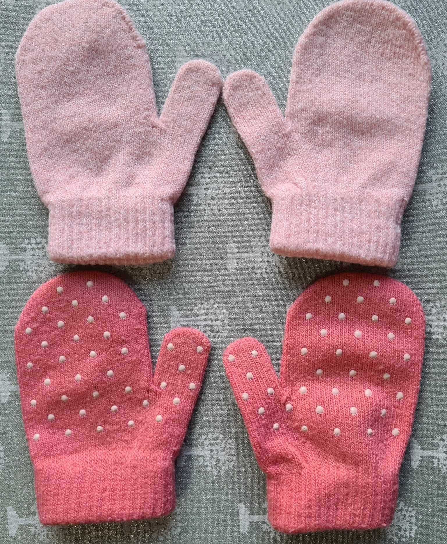Rękawiczki przejściowe dla dziewczyki 10-18 miesięcy różowe 2 pary