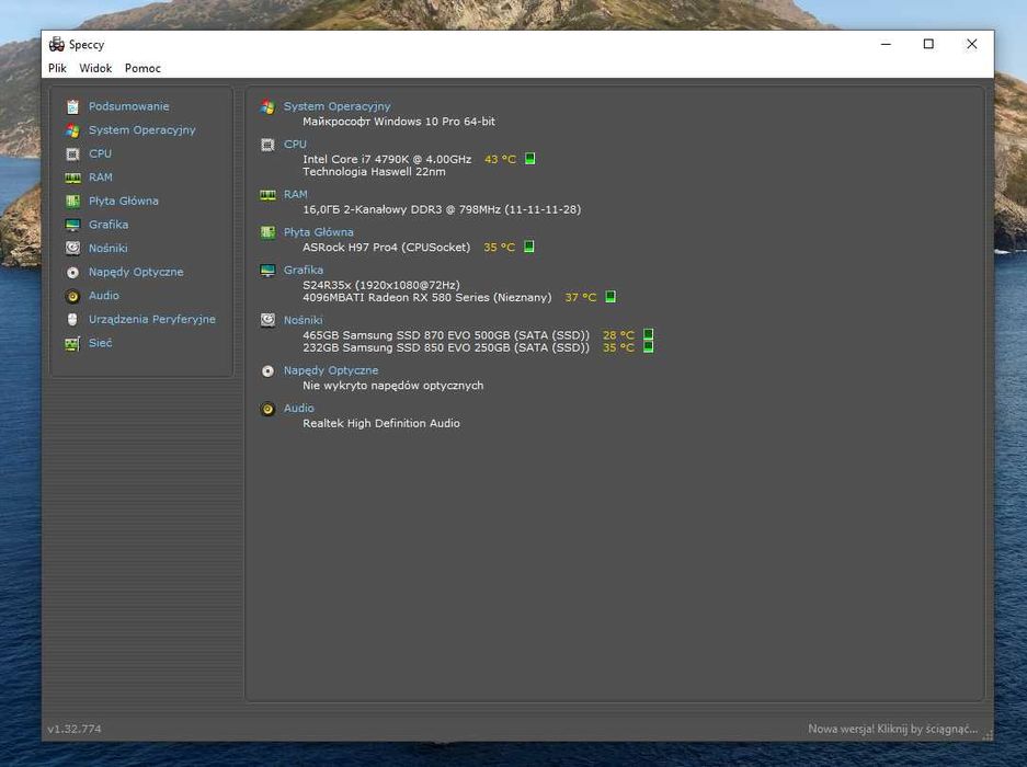 Komputer stacjonarny i7-4790K / RX 580 / 16GB RAM / SSD 700GB