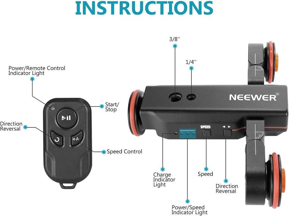Dolly carrinho elétrico ajustável para câmaras DSLR Smartphones, GoPro