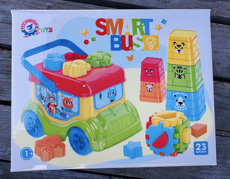 Автобус-сортер з набором фігурок тварин,пірамідка,логіка 0389 Технок