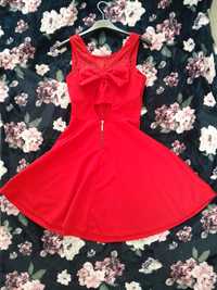 Przepiękna Sukienka xs małe S mini czerwona koronka kokarda