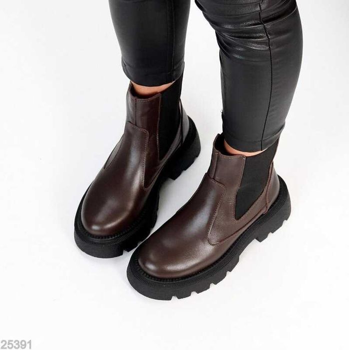 Зимові шкіряні коричневі черевики челсі коричневые ботинки челси 36,38