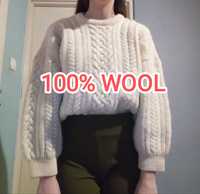 Sweter 100% wełna wool biały kremowy Ecru S M 36 38 vintage pleciony