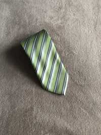 Zielono srebrny krawat męski w paski żakardowy