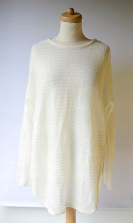Sweter Oversize Kremowy Prążkowany L 40 Luzny