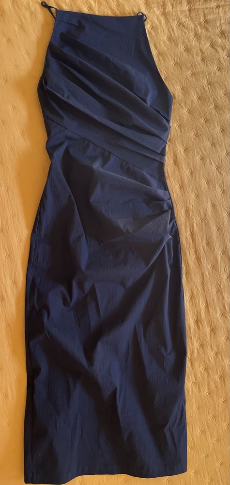 Vestido midi drapeado preto Zara woman collection