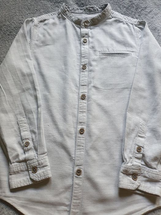 Koszula elegancka ze stójką bawełniana beżowa Zara Boys 116/122cm