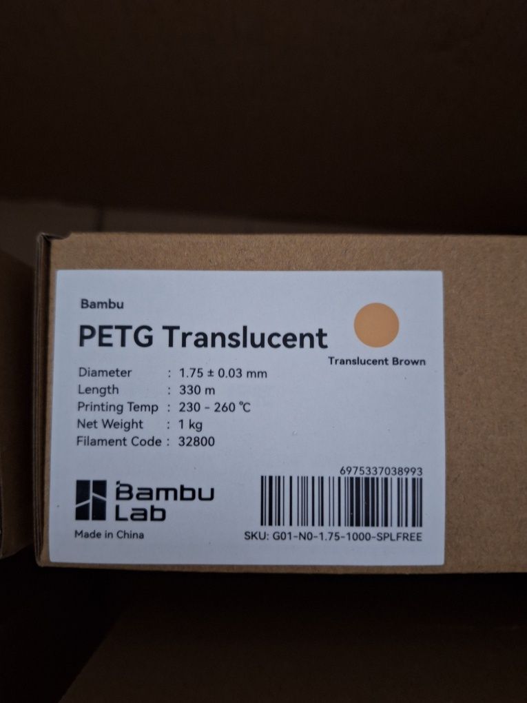 Bambu lab filament PETG Translucent Brązowy przezroczysty refil