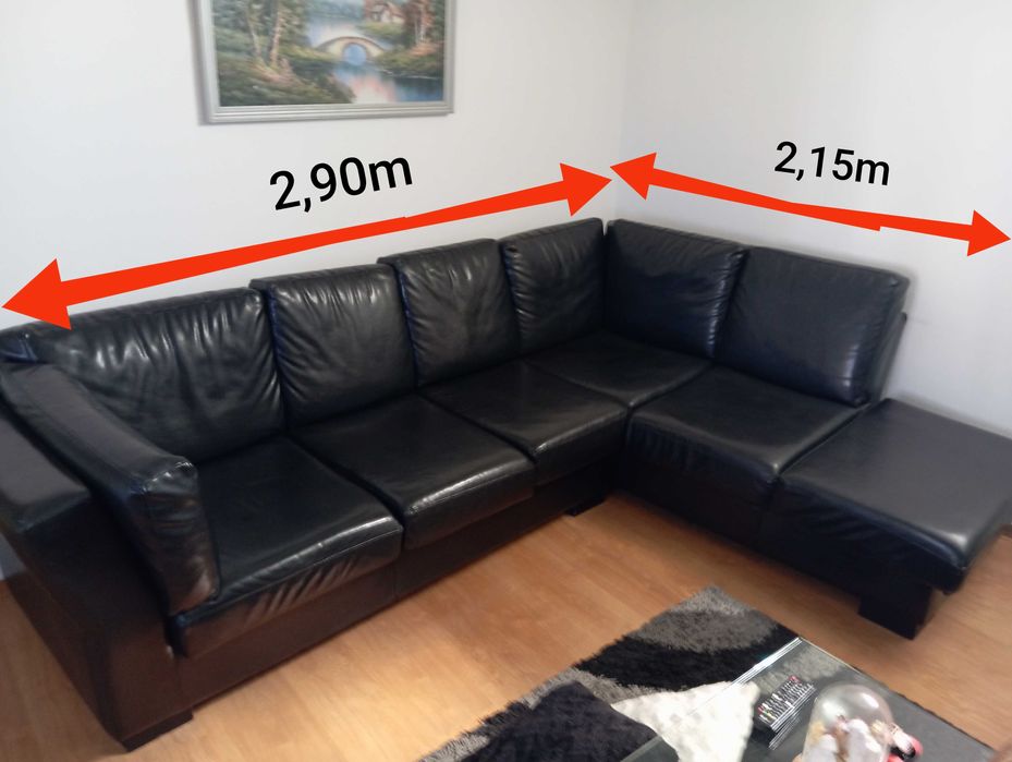 Sofa em pele preto de 6 lugares