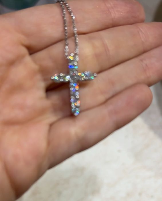 Хрестик срібло муасініт 2,5 см ,кольє в стилі Tiffany