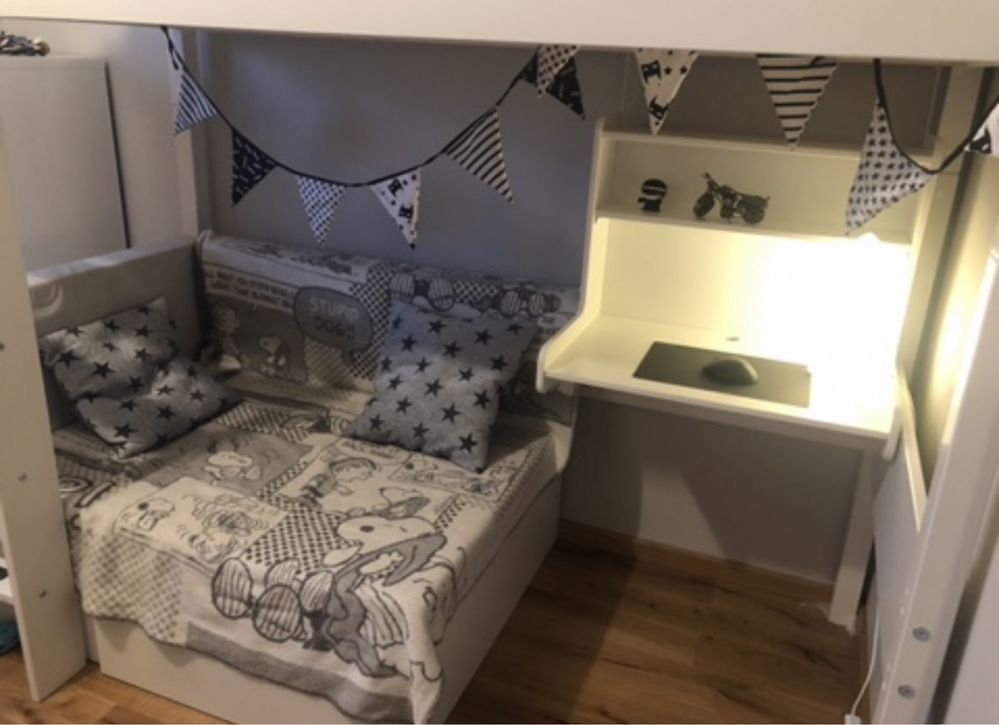 Flexa łóżko piętrowe biurko materace białe skandynawskie