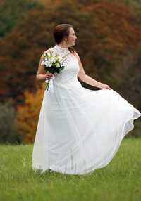 Nowa suknia ślubna 48 50 koronka tiul śmietankowa
