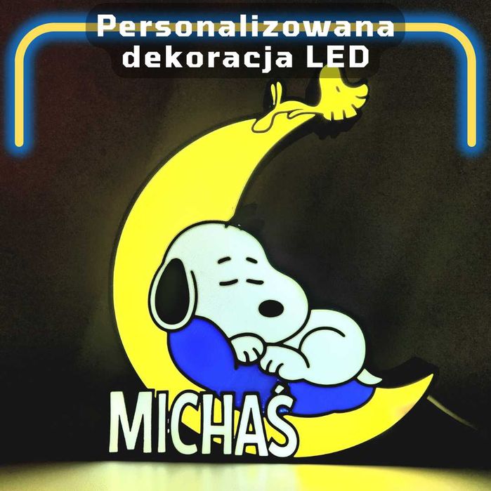 Lampka LED dla dzieci personalizowana – Snoopy, Peanuts - TWOJE IMIE
