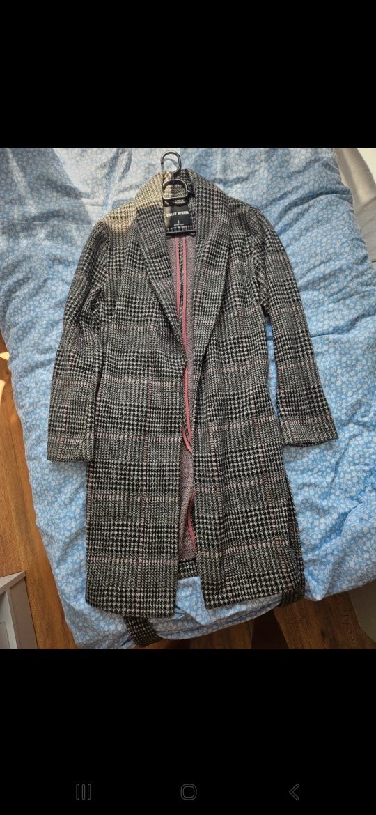 Szaro-różowy płaszcz w kratkę Tally Weijl, jak nowy, rozmiar S