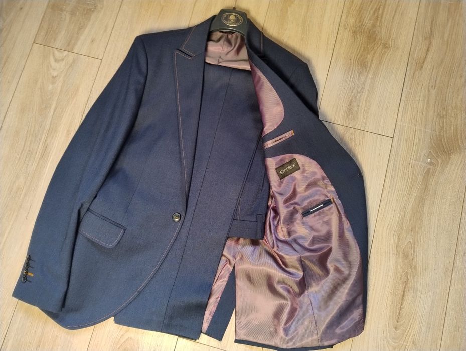 Elegancka Marynarka Męska / Garnitur + Spodnie EWTREX - Granatowa Jode