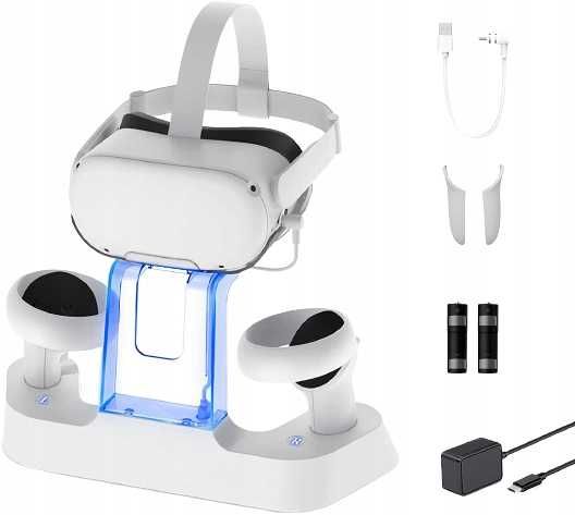 Stacja ładująca LED do gogli kontrolerów Oculus Quest 2 i 3 VR biała