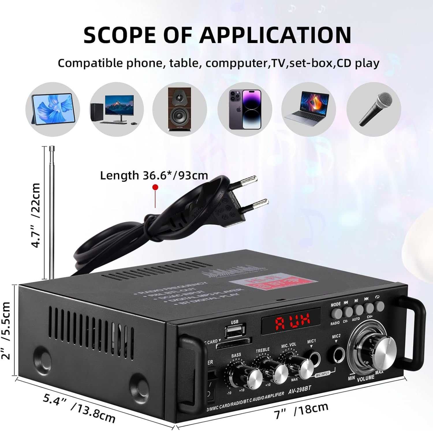 Sobatty AV 298BT 2-kanałowy stereofoniczny wzmacniacz audio Bluetooth