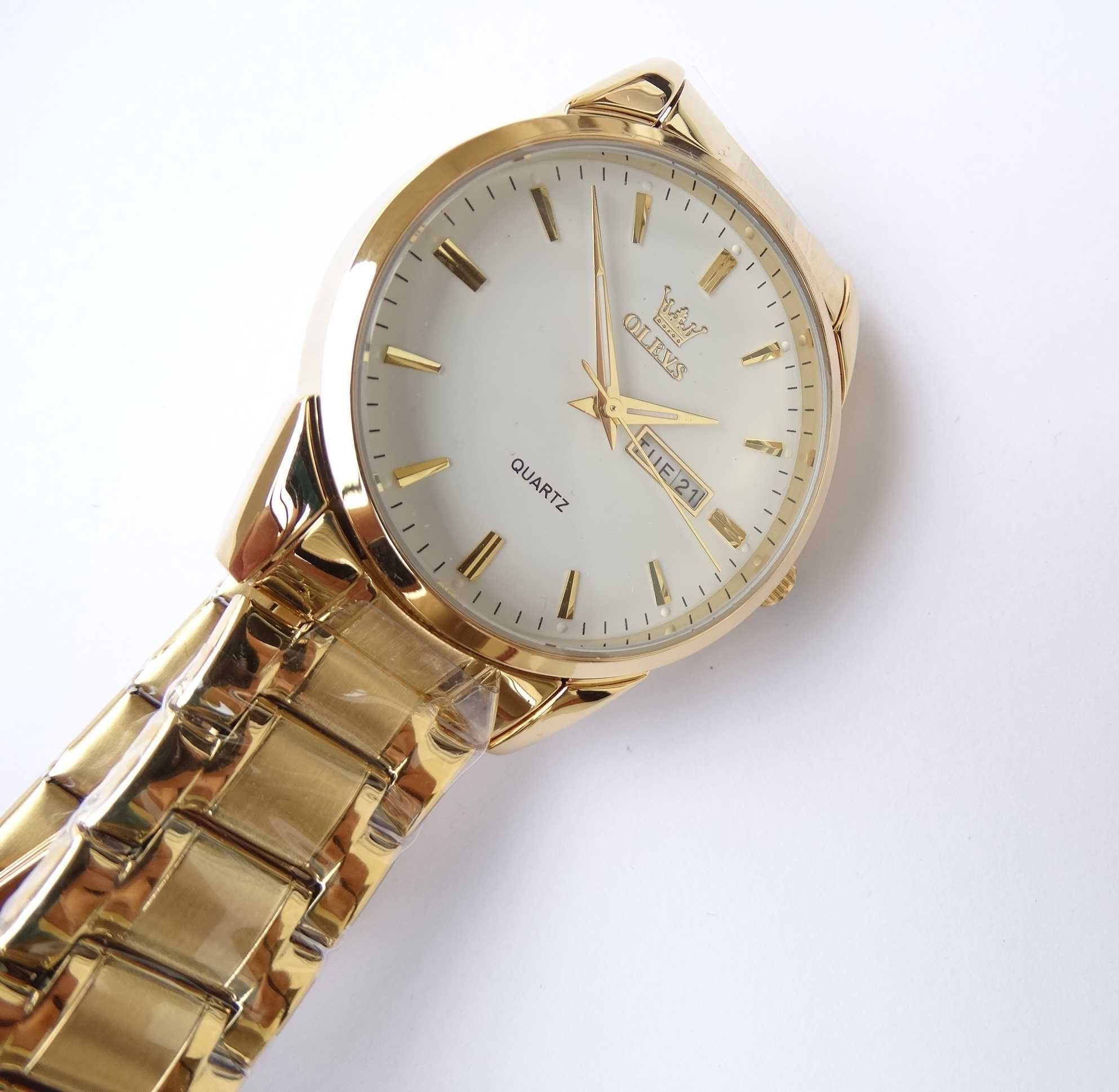 Klasyczny zegarek męski Olevs 39mm złoty bransoleta do garnituru box