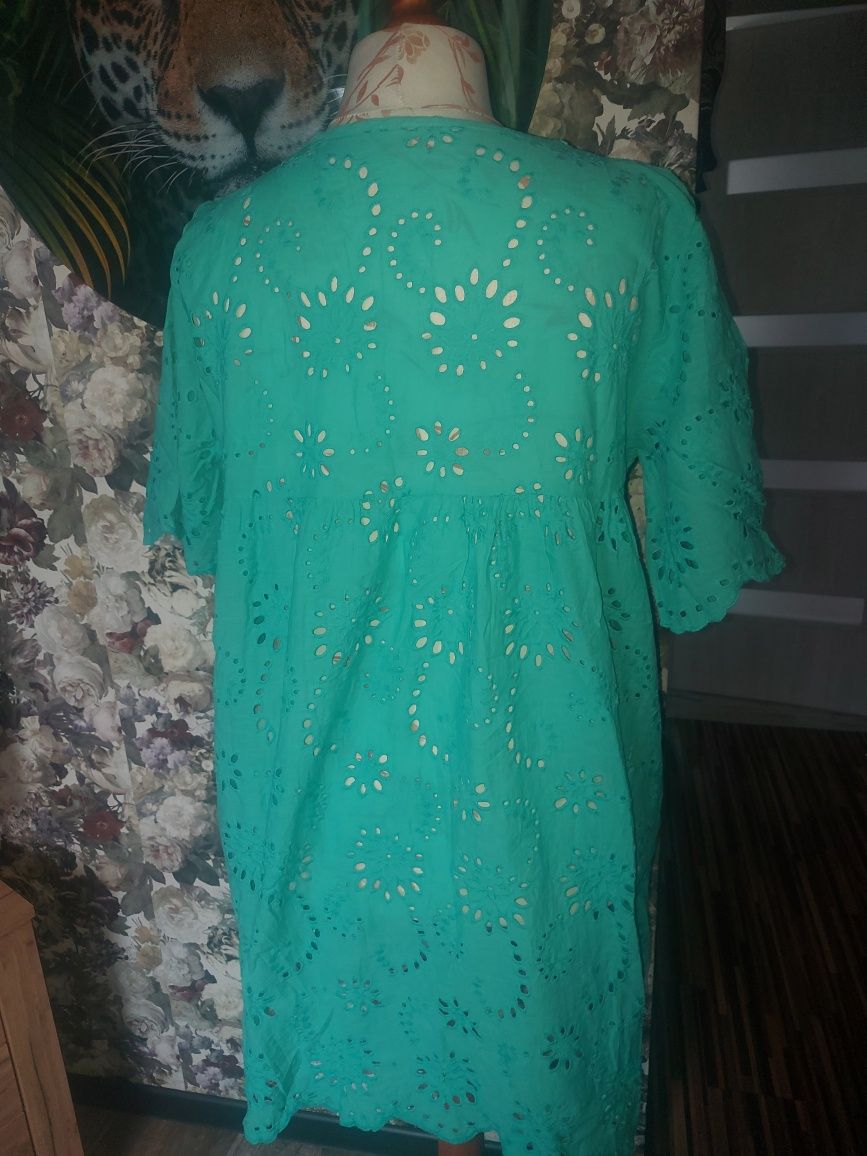 Sukienka elegancka  ażurowa tunika, Italy, turkus