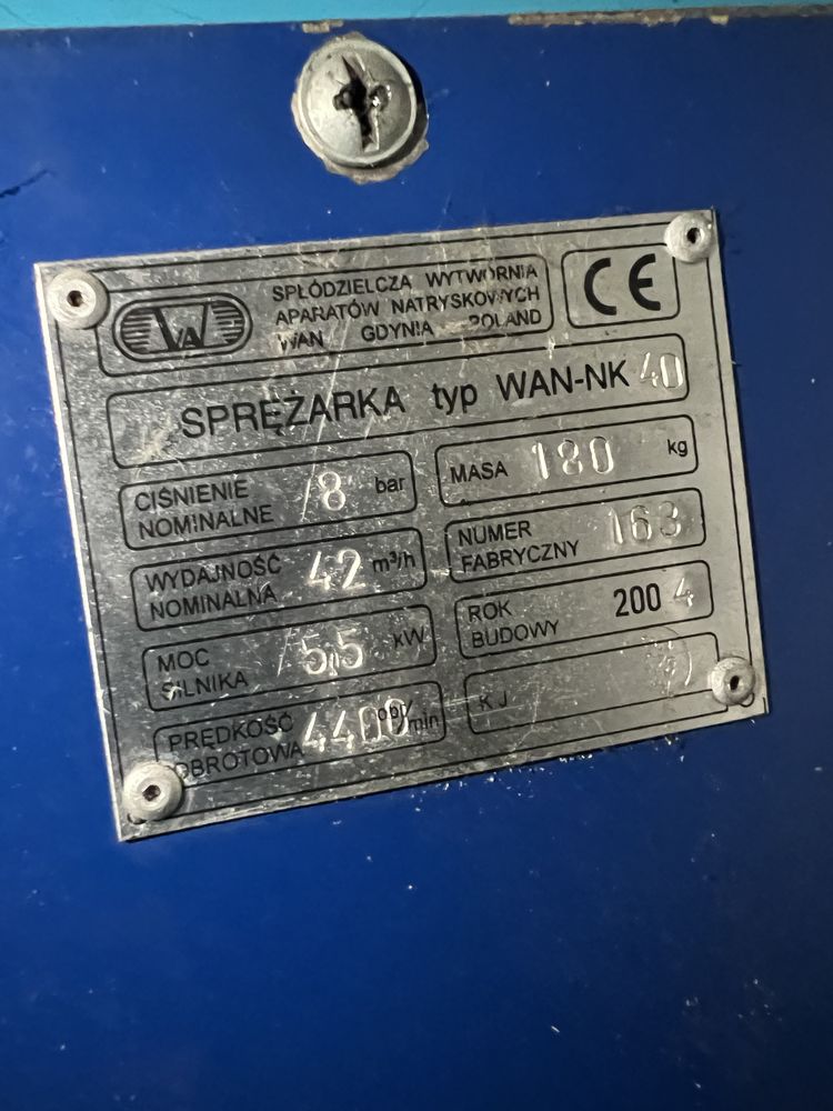 Sprężarka śrubowa (kompresor) WAN NK40 5,5kw +zbiornik powietrza 400l.