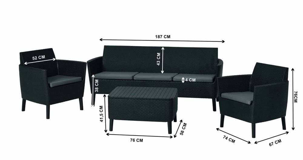 Meble ogrodowe komplet sofa fotele poduszki kolory