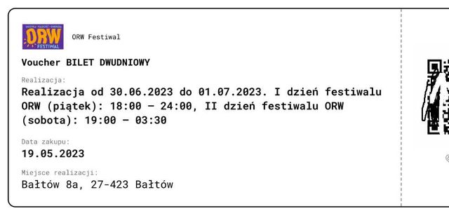 Dwudniowe bilety na ORW Festiwal w Bałtowie