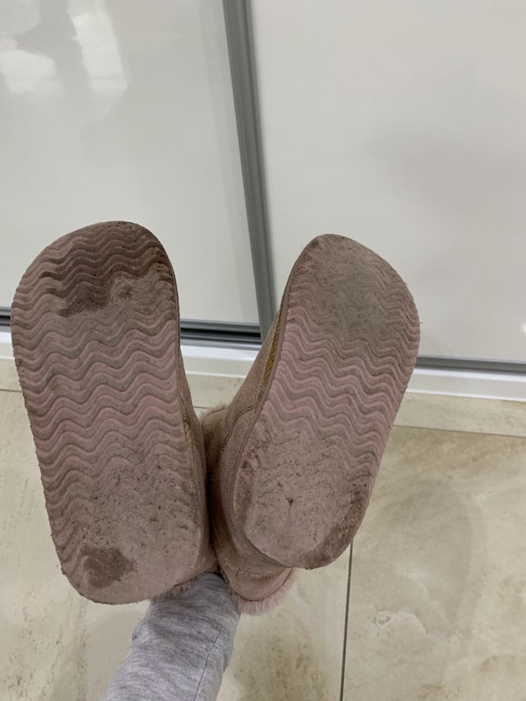 Buty z kożuszkiem zimowe h&m 32 / 33 różowe z brokatem