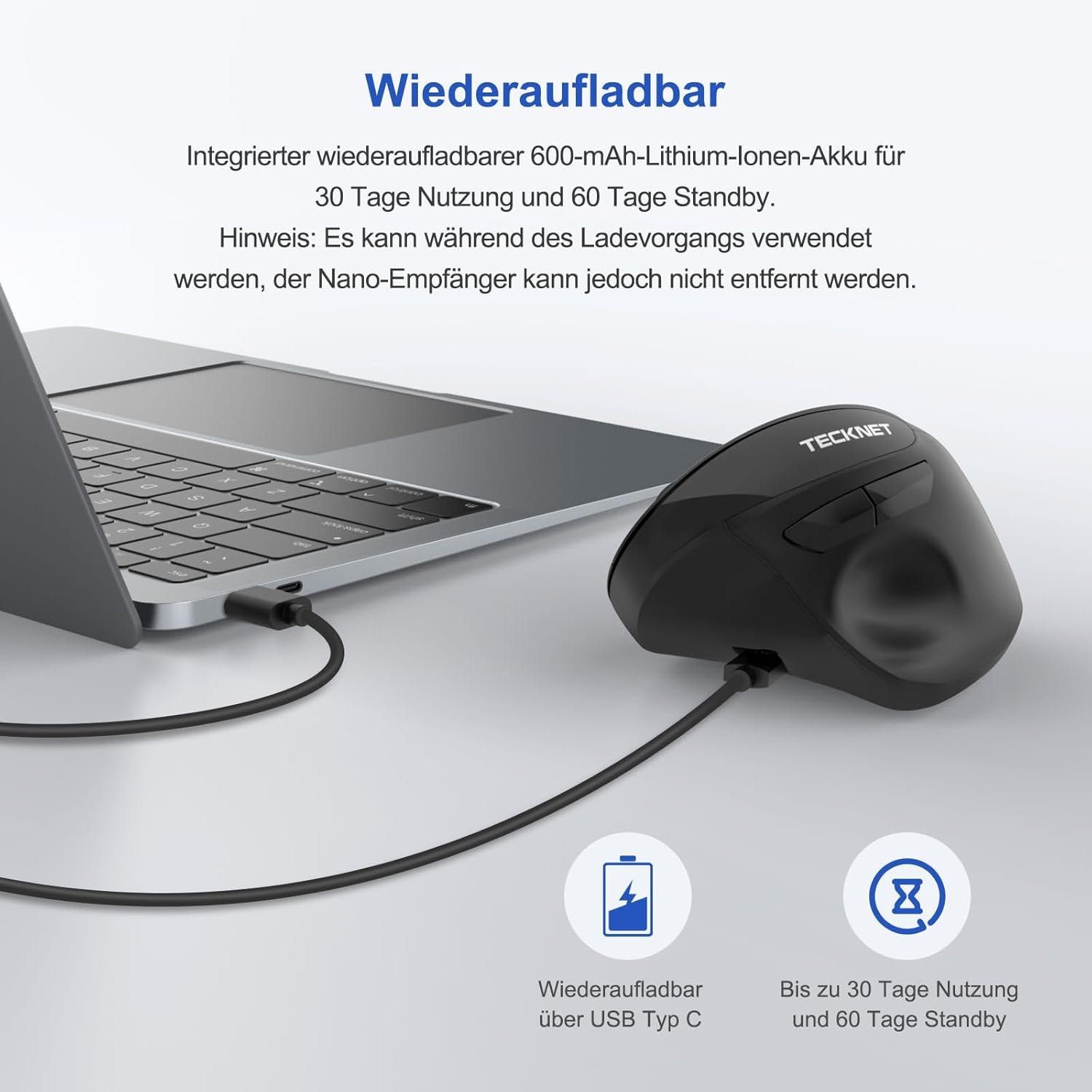 Mysz ergonomiczna TECKNET bezprzewodowa 2400 DPI