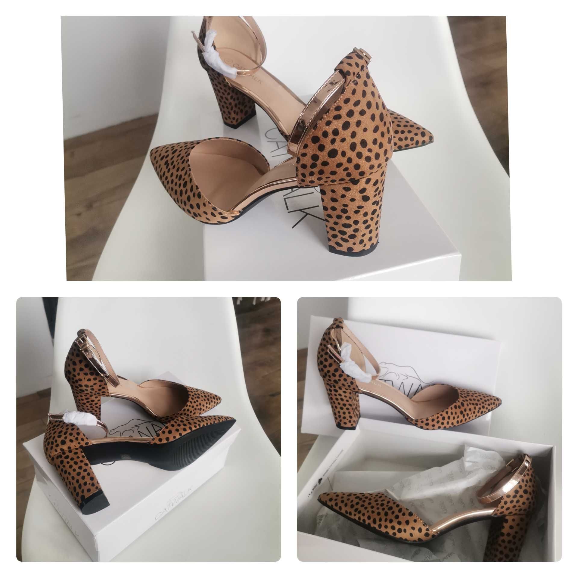 Nowe 40 buty na obcasie 40 szeroki obcas buty Panterka Deichmann