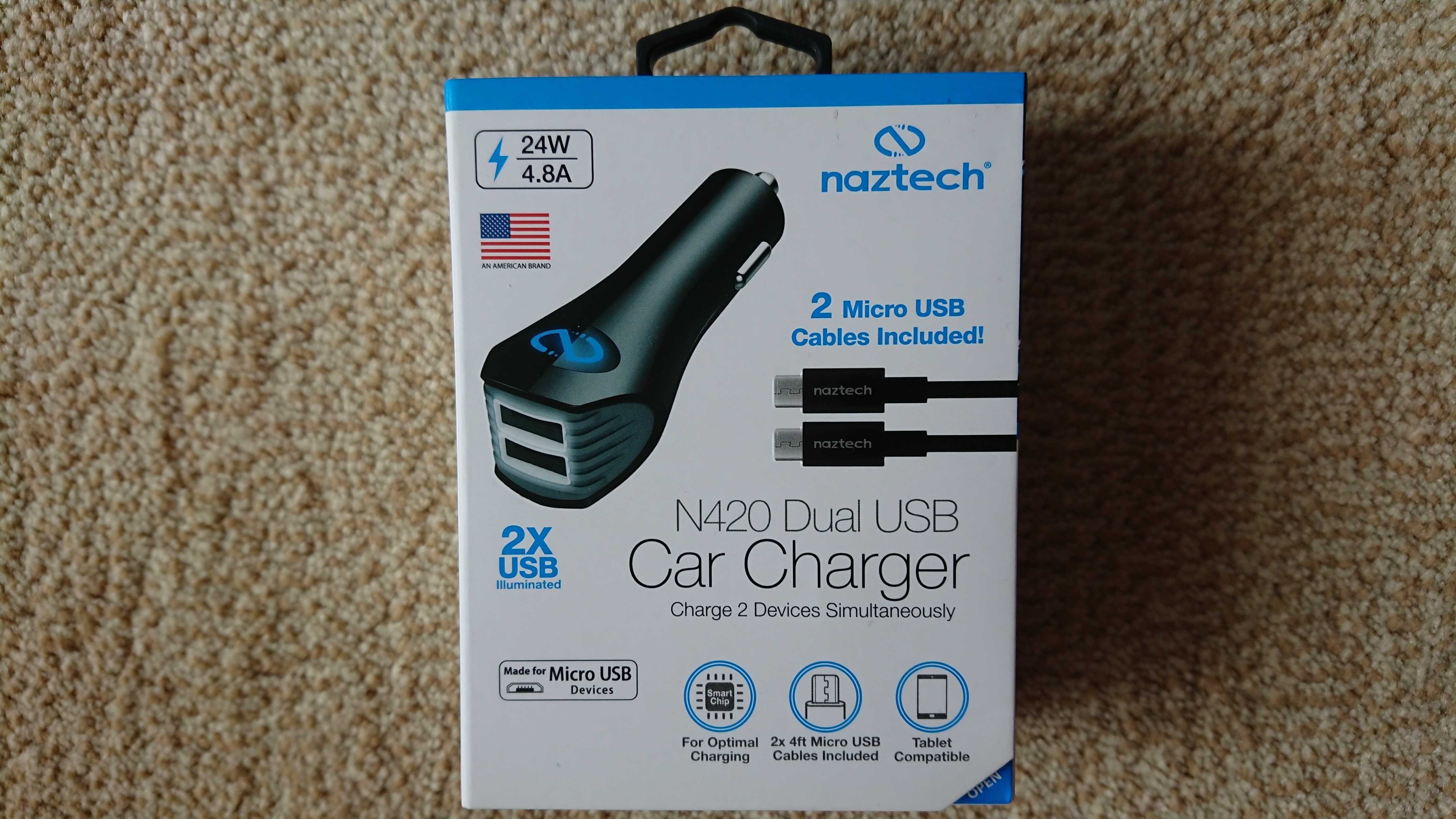 Ładowarka Naztech N420 Dual USB Car Charger kabel 2xMicro USB 4.8A/24W