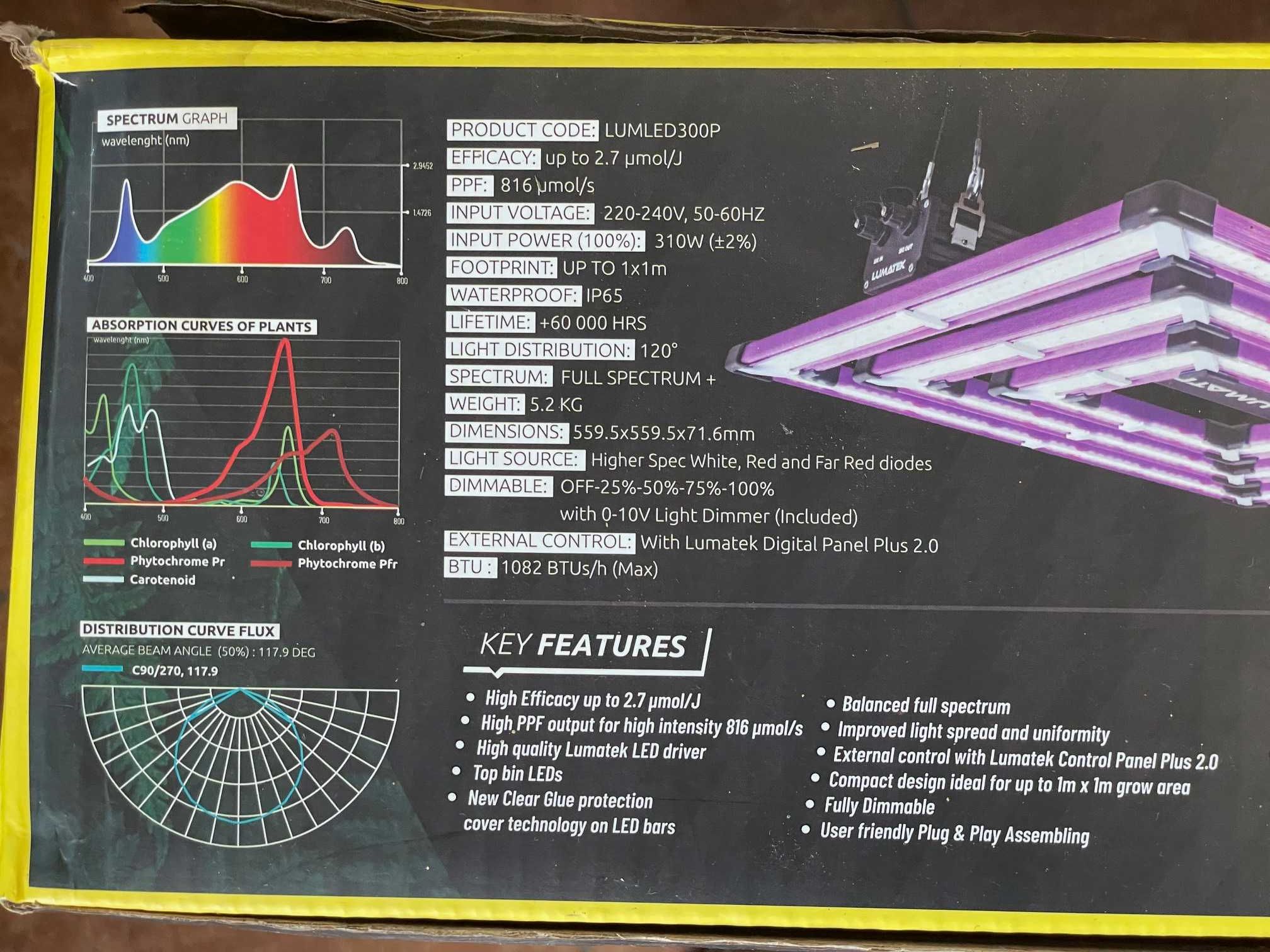 Lampa LED do roślin Lumatek ATS 300W PRO Growbox 100x100cm