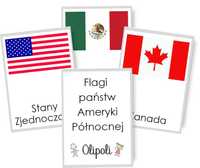 Karty obrazkowe FLAGI PAŃSTW Ameryki Północnej Montessori 22 karty