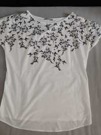 Bluzka biala w roslinny czarny wzor bimaterial orsay 38