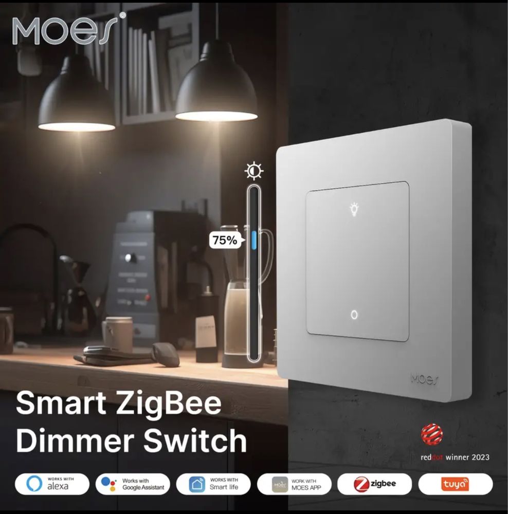 Zigbee Диммируемый Выключатель Moes Star Ring Белый