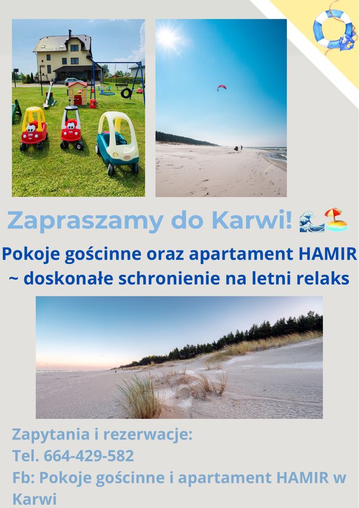 Pokoje i apartament Hamir w Karwi czerwiec 2024