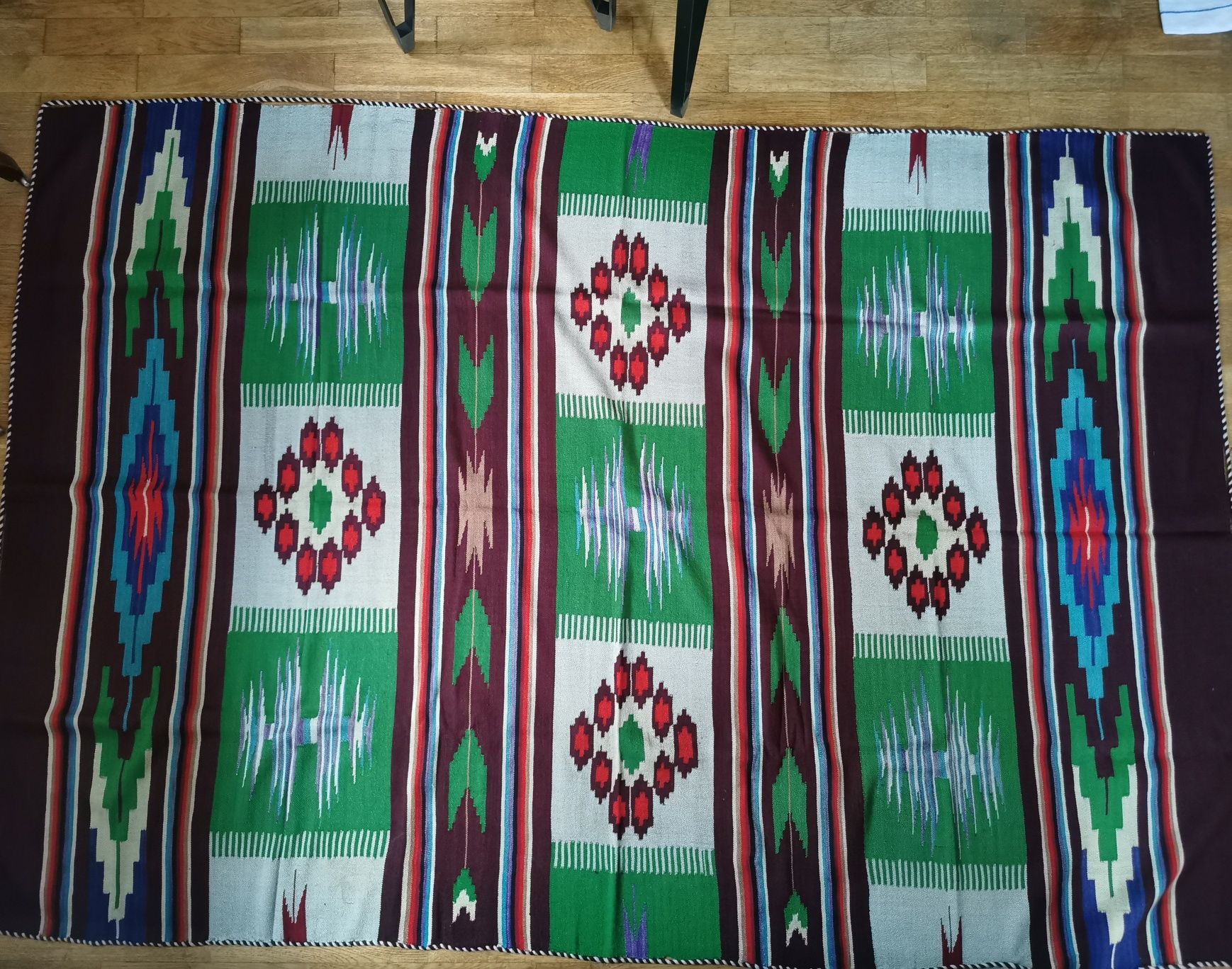 Wełniany kilim ART DECO stara ręczna robota  142 x 216 cm