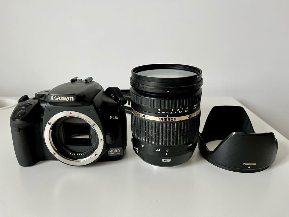Canon EOS 400D + Tamron 17-50 F/2.8 + ladowarka Canon + torba SEDEC