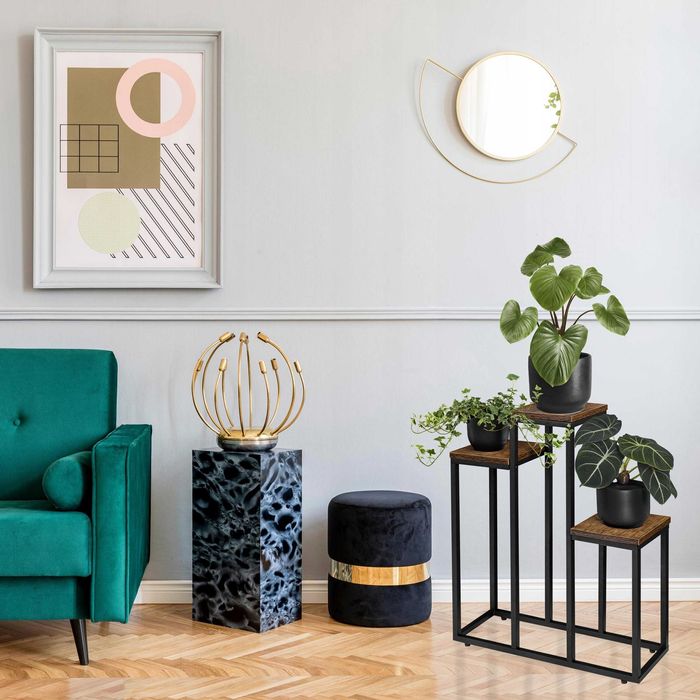 NOWY Kwietnik Metalowy Loft Stojak Na Kwiaty Czarny Drewniany OKAZJA