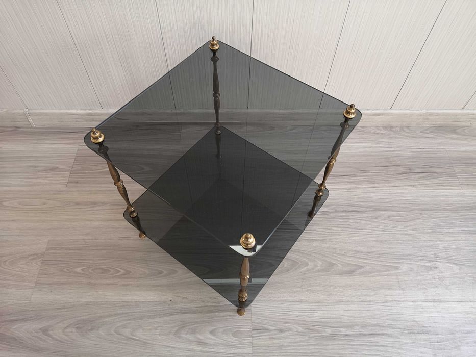 stolik mosiężny mosiądz złoty 45x45x48 szkło