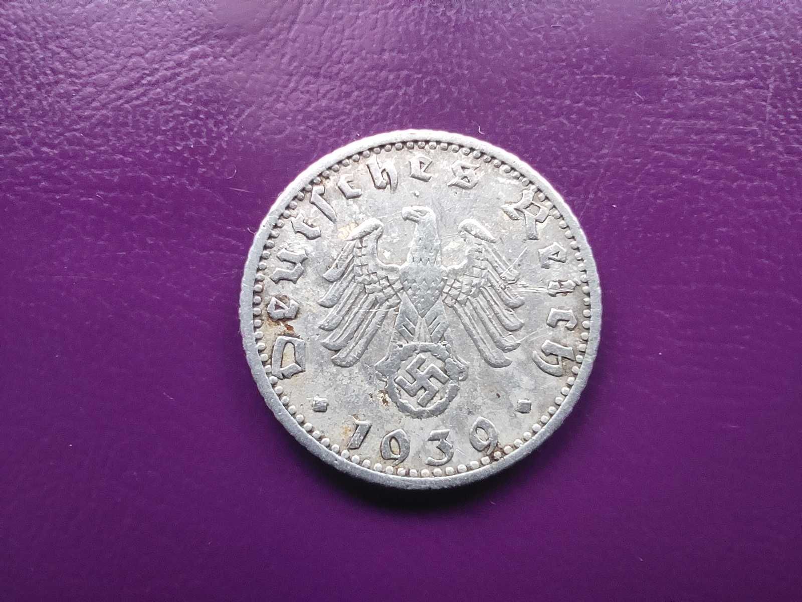 Moneta Niemcy - Trzecia Rzesza 50 Reichspfennig 1939 A - Rzadkość !