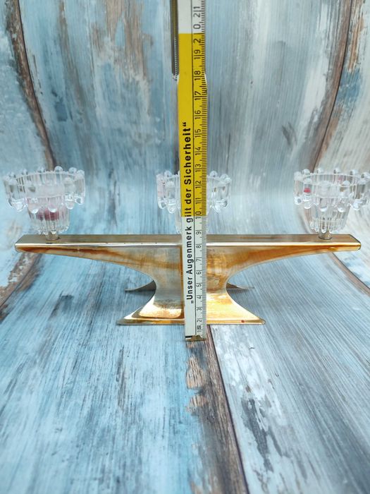 Świecznik Lata 70 - Platerowany + szkło - Ciekawy Design