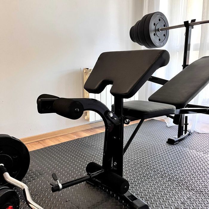 Zestaw Do Ćwiczeń 128kg Siłownia Ławeczka Hantle Sztanga Obciążenia