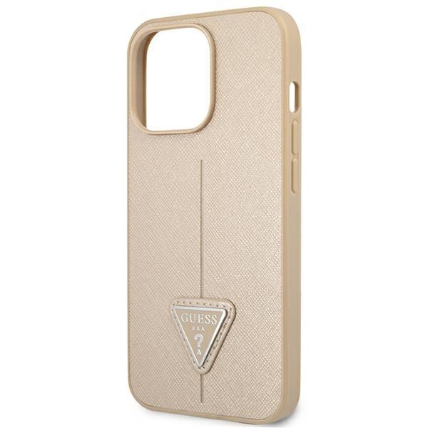 Guess Etui iPhone 14 Pro Max 6,7" Beige Logo Saffiano Triangle