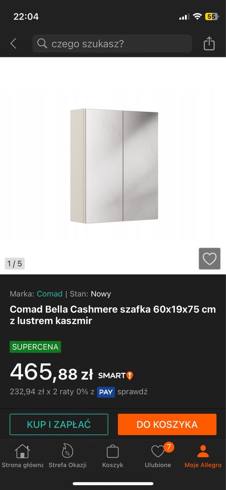 Szafka łazienkowa wisząca kolor kaszmir